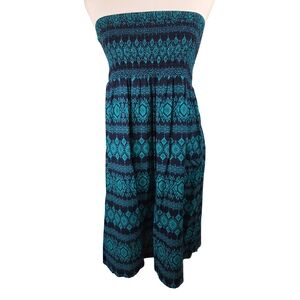 George Teal and Navy Printed Strapless Dress